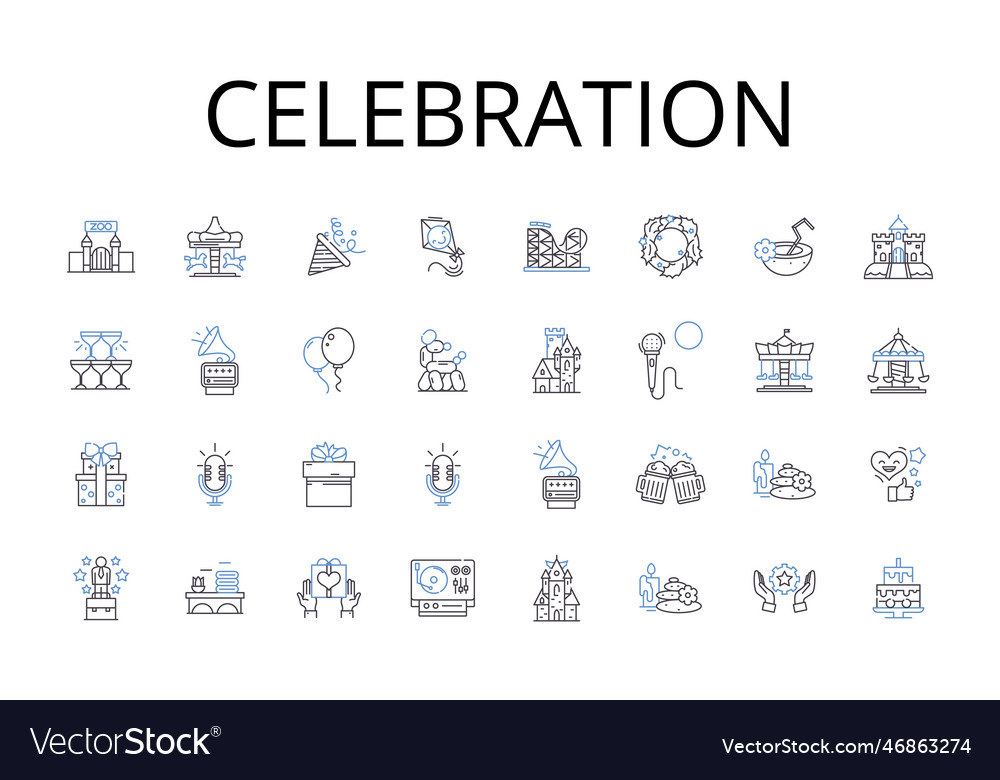 Celebration line icons collection happiness