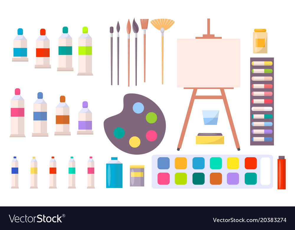 Collection of art supplies icons Royalty Free Vector Image