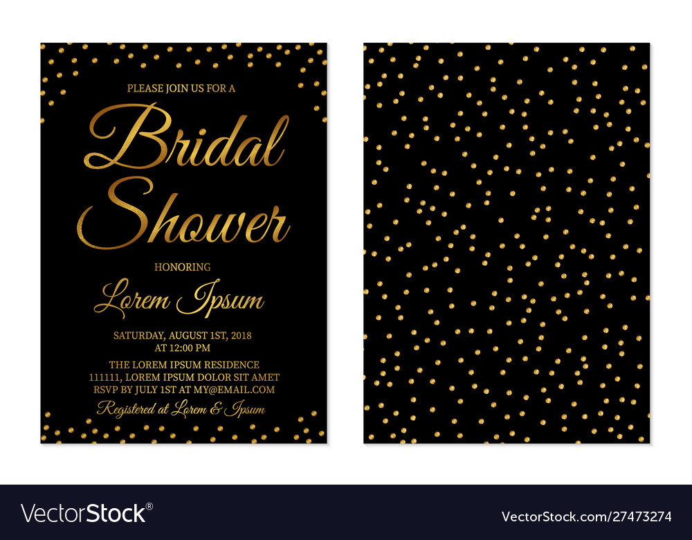 Gold confetti bridal shower invitation card front Vector Image