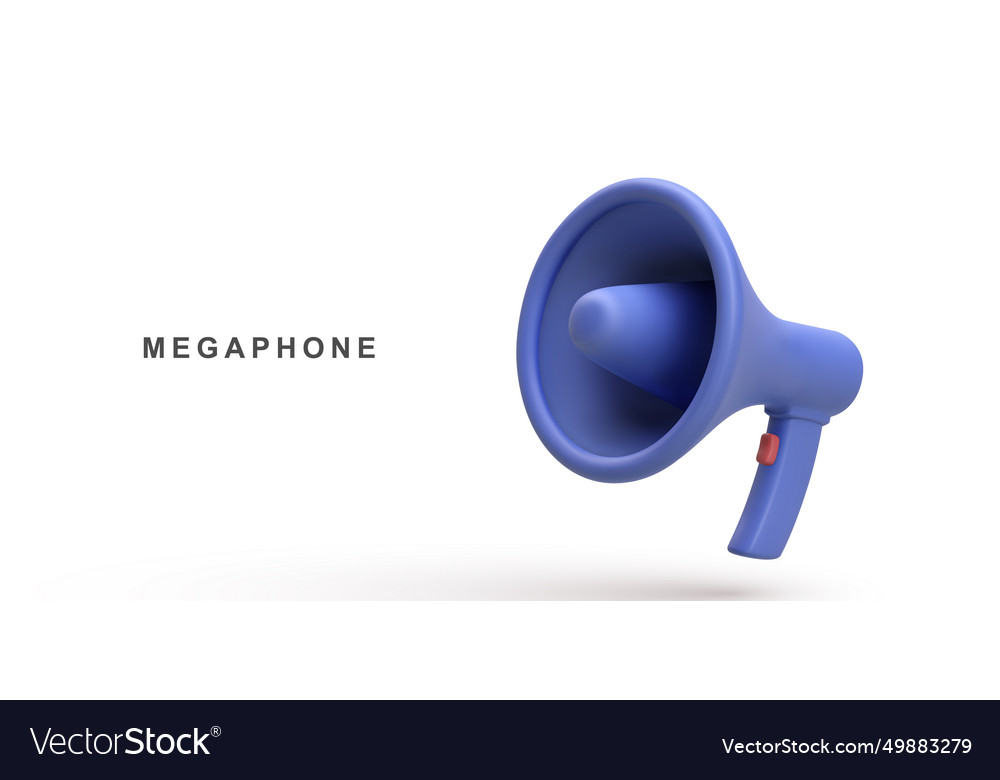 3d realistic of blue megaphone speaker isolated