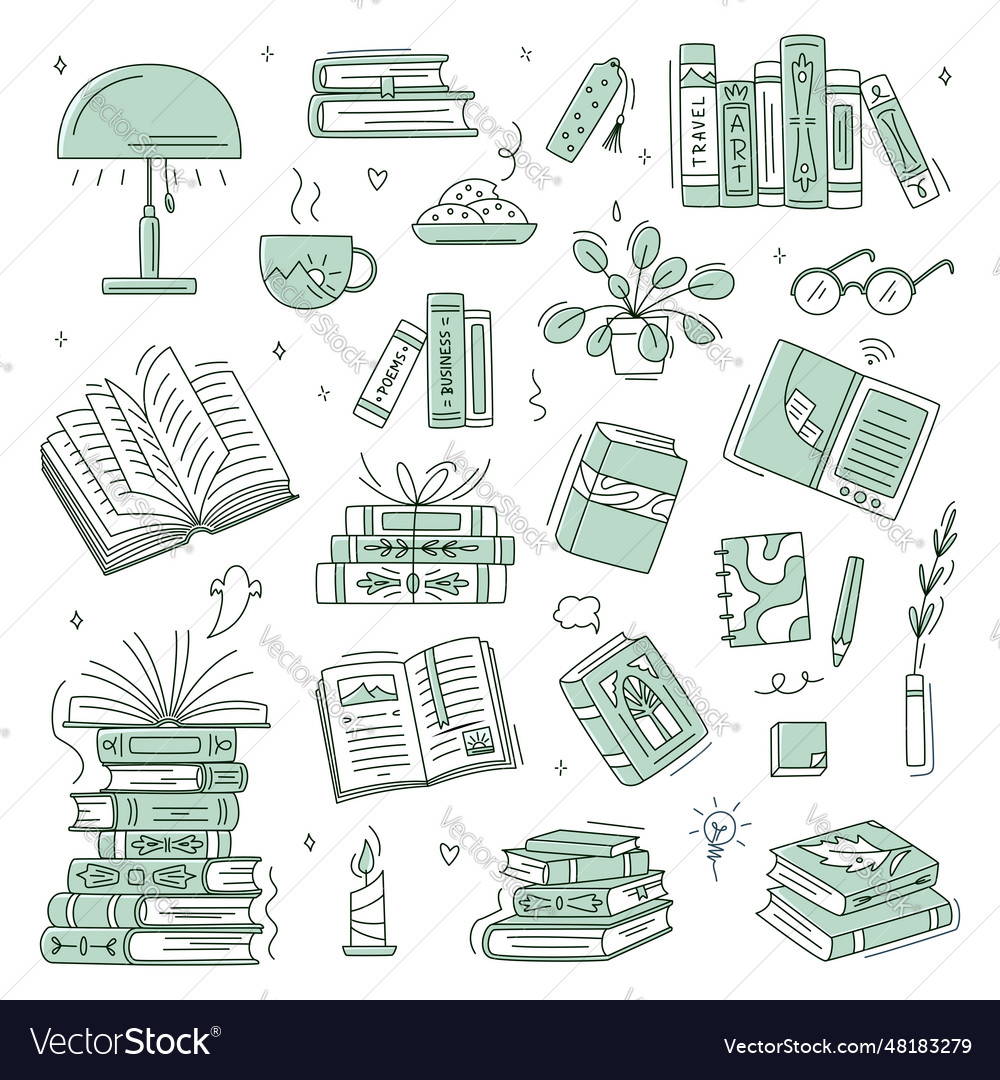 Doodle book collection educational isolated Vector Image