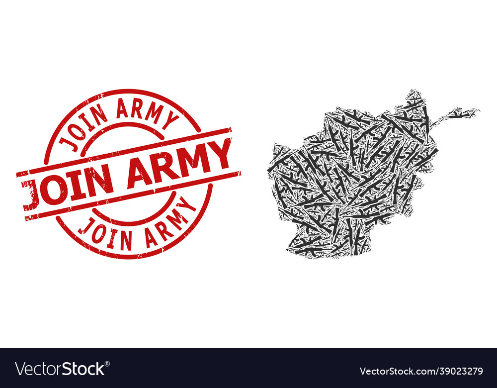 Grunge join army stamp seal and kalashnikov gun