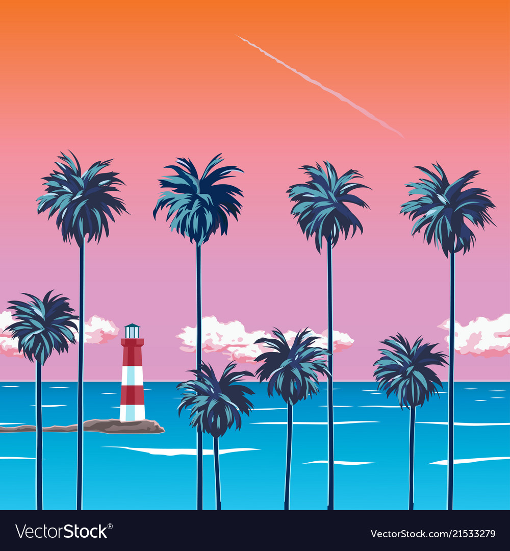 Palm trees beach Royalty Free Vector Image - VectorStock