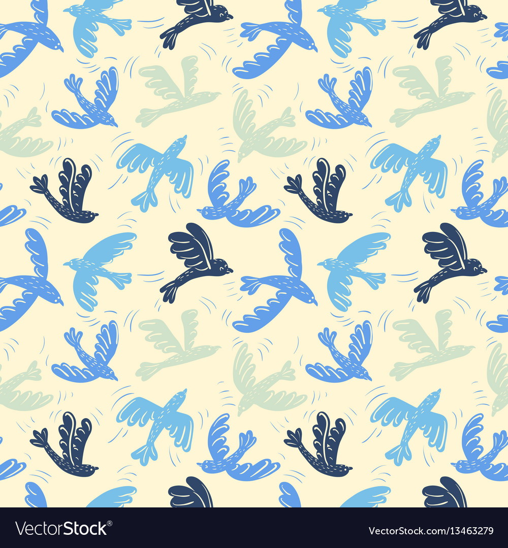 Silhouette flying birds seamless pattern