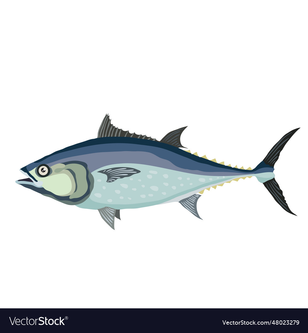 Tuna fish in blue color cartoon isolated object Vector Image