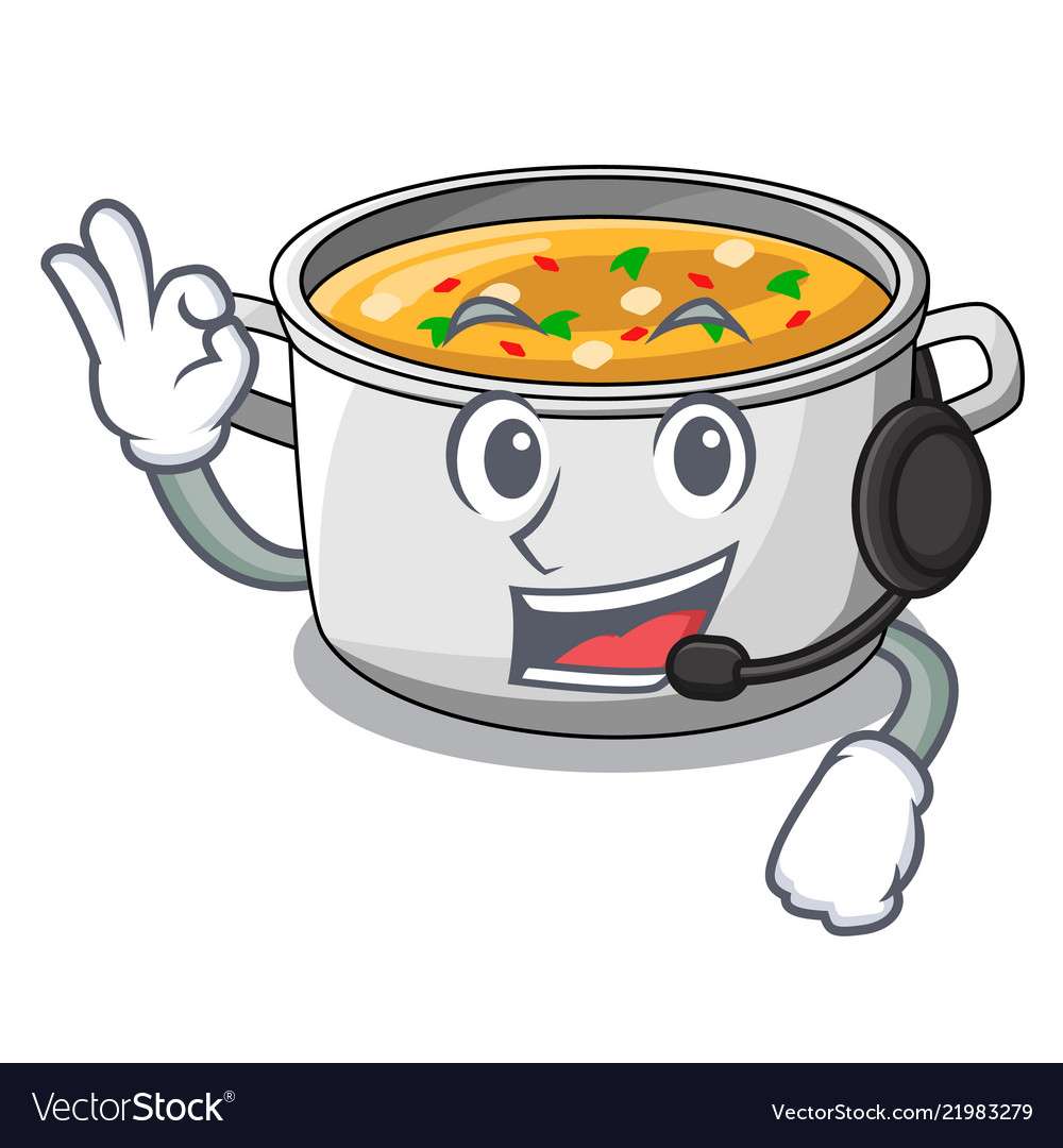 With headphone cartoon homemade stew soup