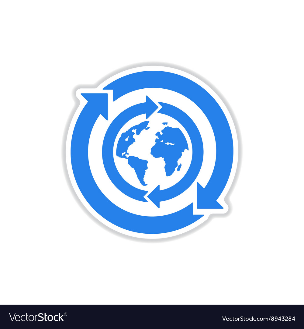 Paper sticker on white background arrows earth