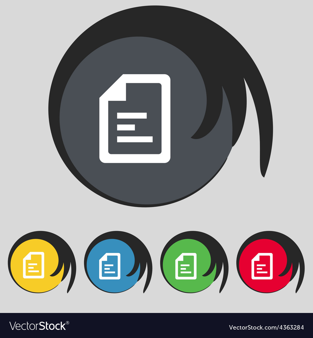 Text file icon sign symbol on five colored buttons