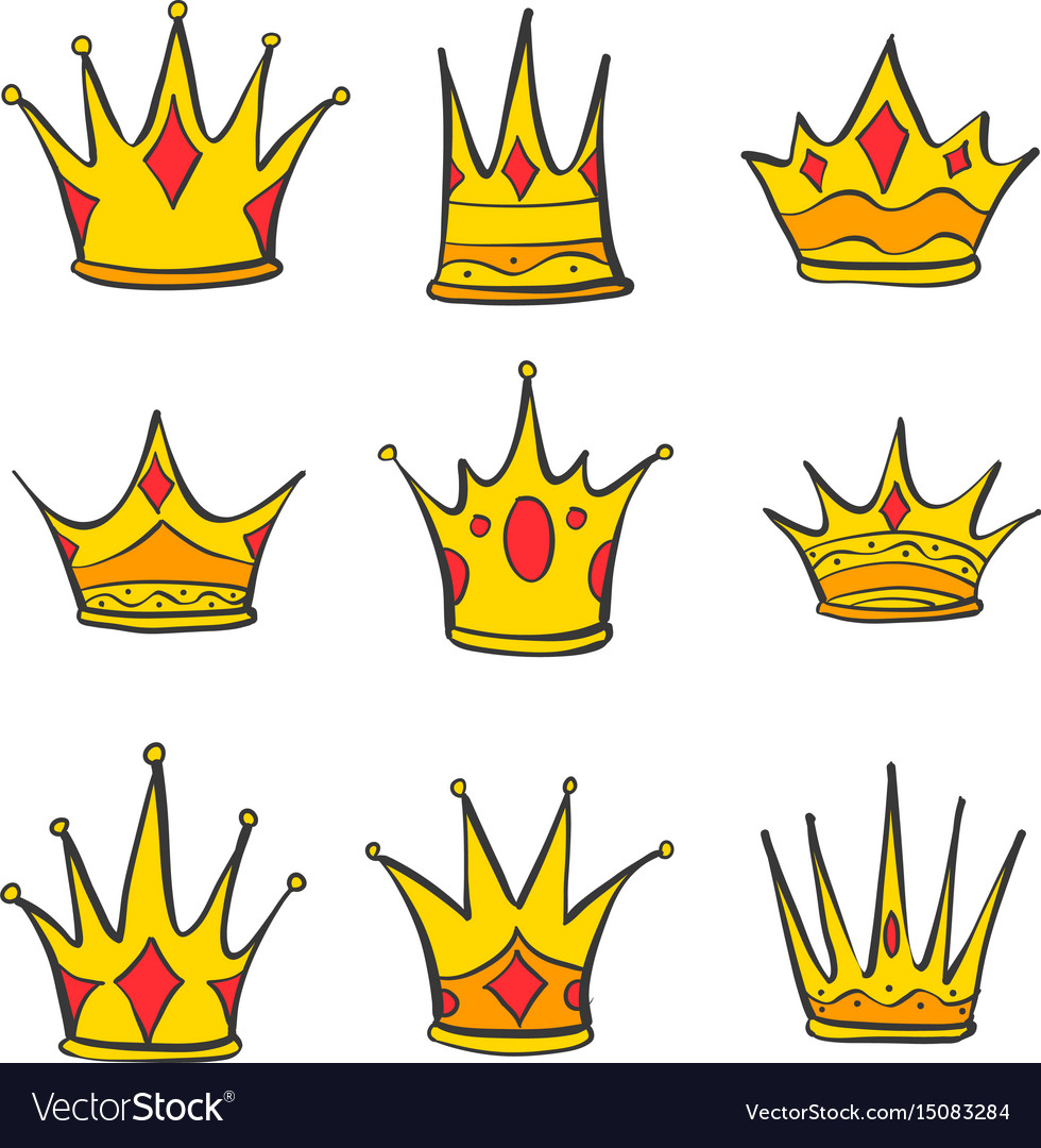 Various Gold Crown Style Doodles Royalty Free Vector Image