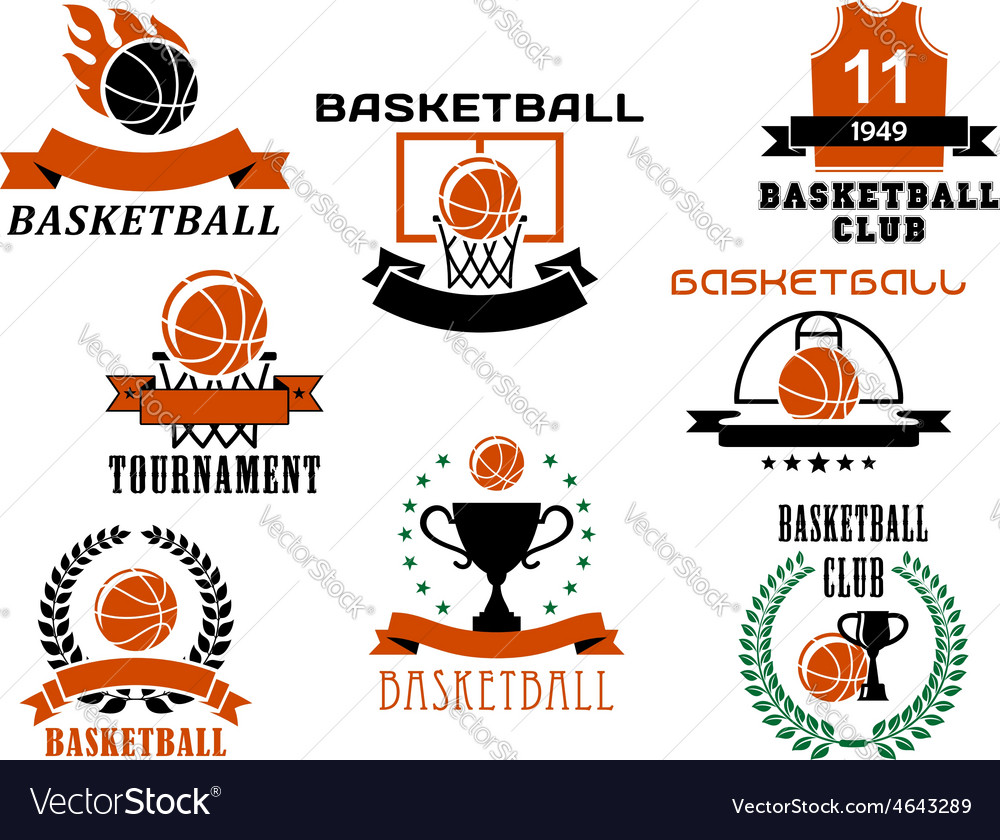 Basketball game emblems and symbols Royalty Free Vector