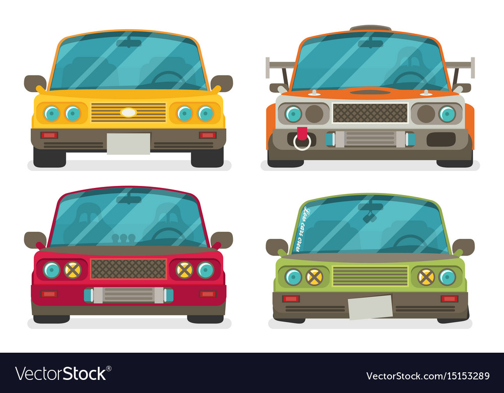 Car Front View Race Tuning Set Colorful Of Vector Image