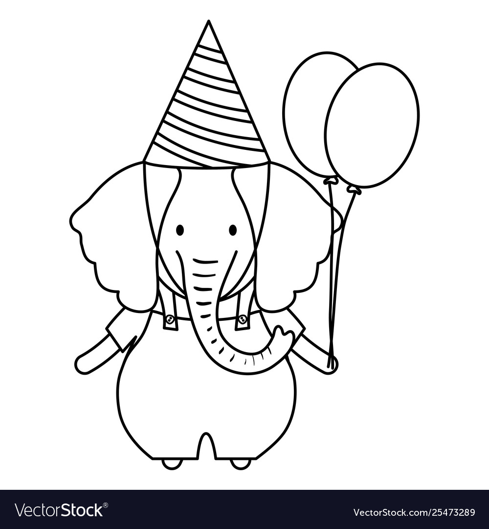 Cute elephant with balloons helium in birthday