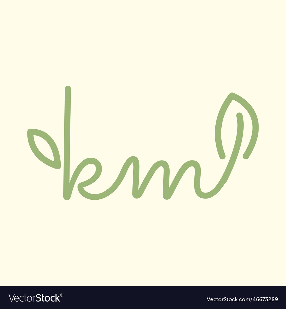 Letter km line art leaf plant feminine botanical