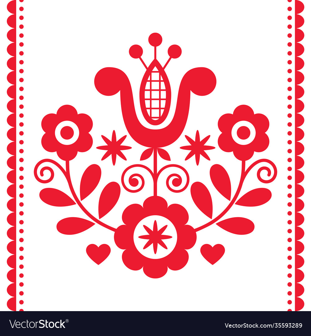 Polish folk art round design with flowers Vector Image