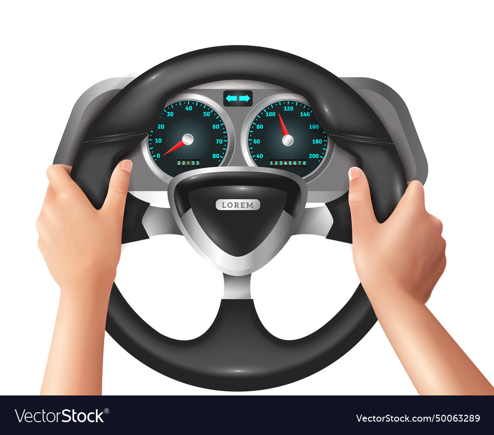 hand driver car 2d left view Realistic isolated hands driver in car royalty free vector