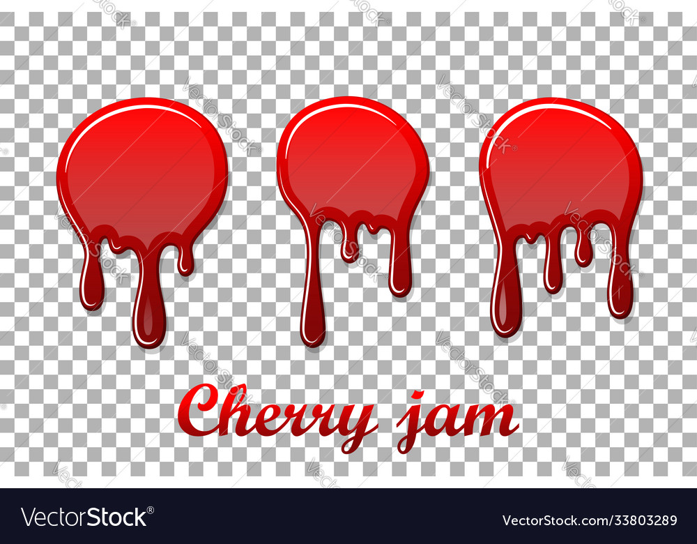 Red cherry drip confiture 3d set berry sweet jam Vector Image