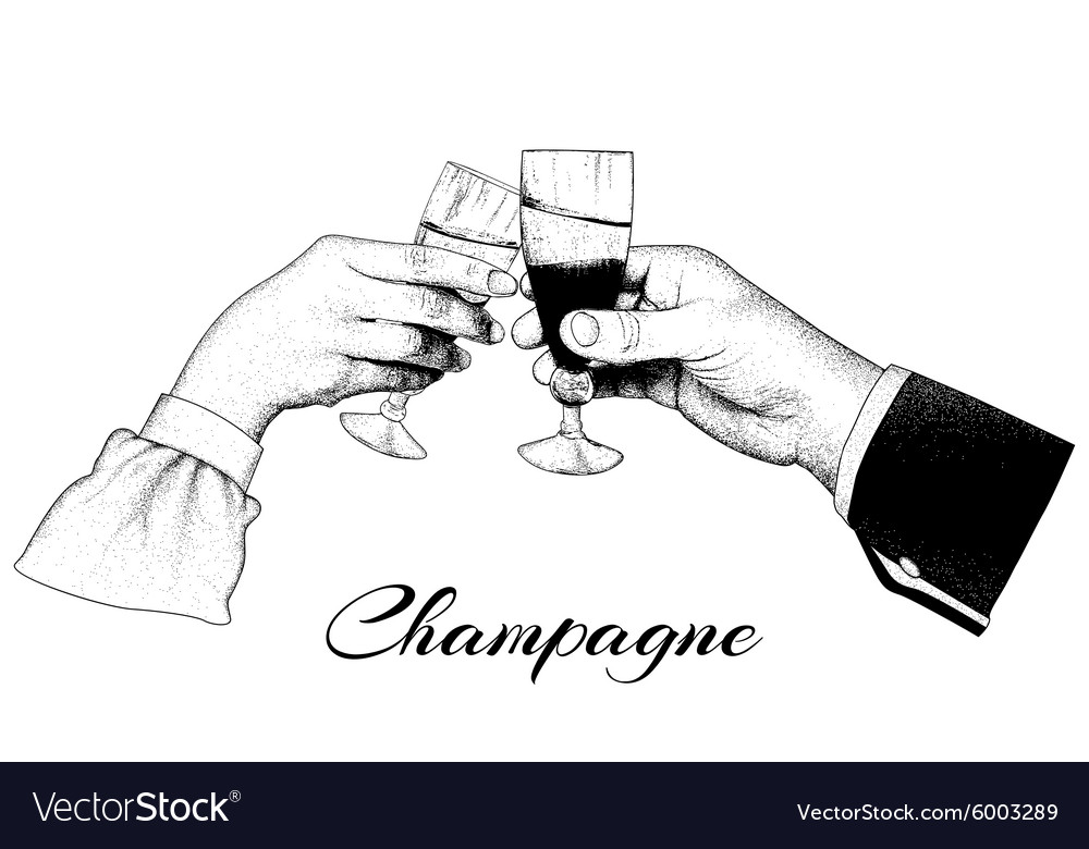 Two hands holding glasses of champagne