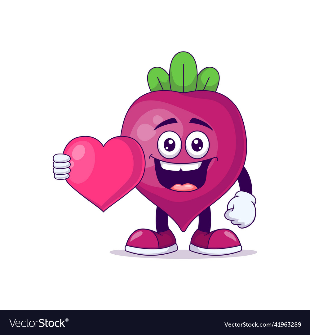 With love beetroot cartoon mascot character