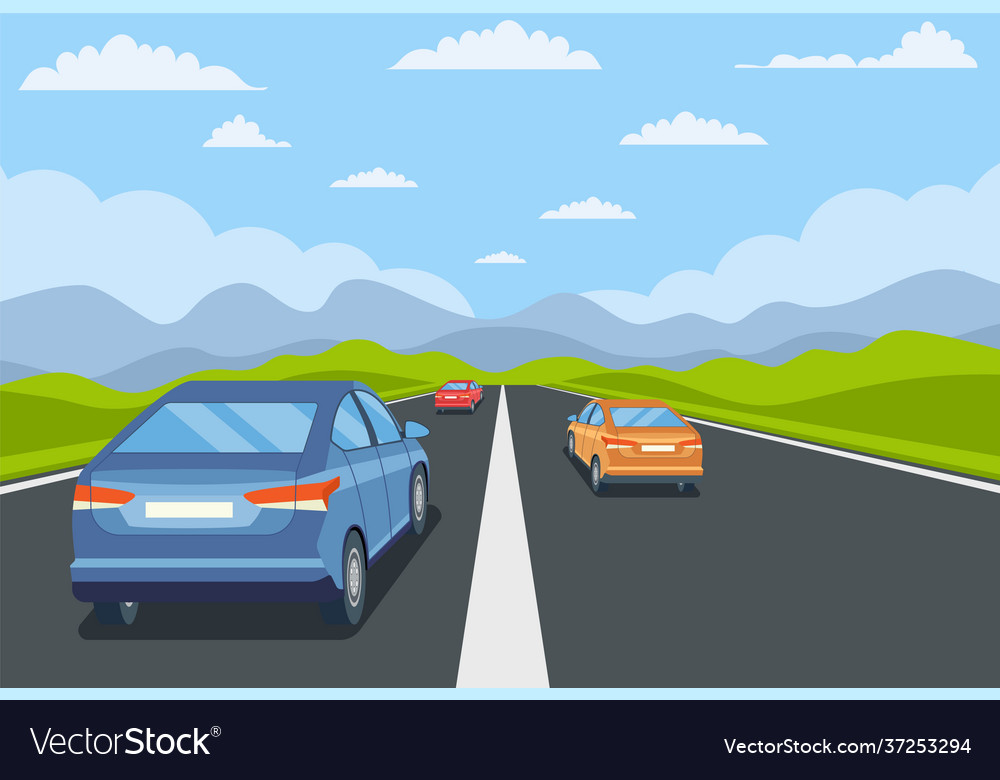 Highway drive with beautiful landscape Royalty Free Vector