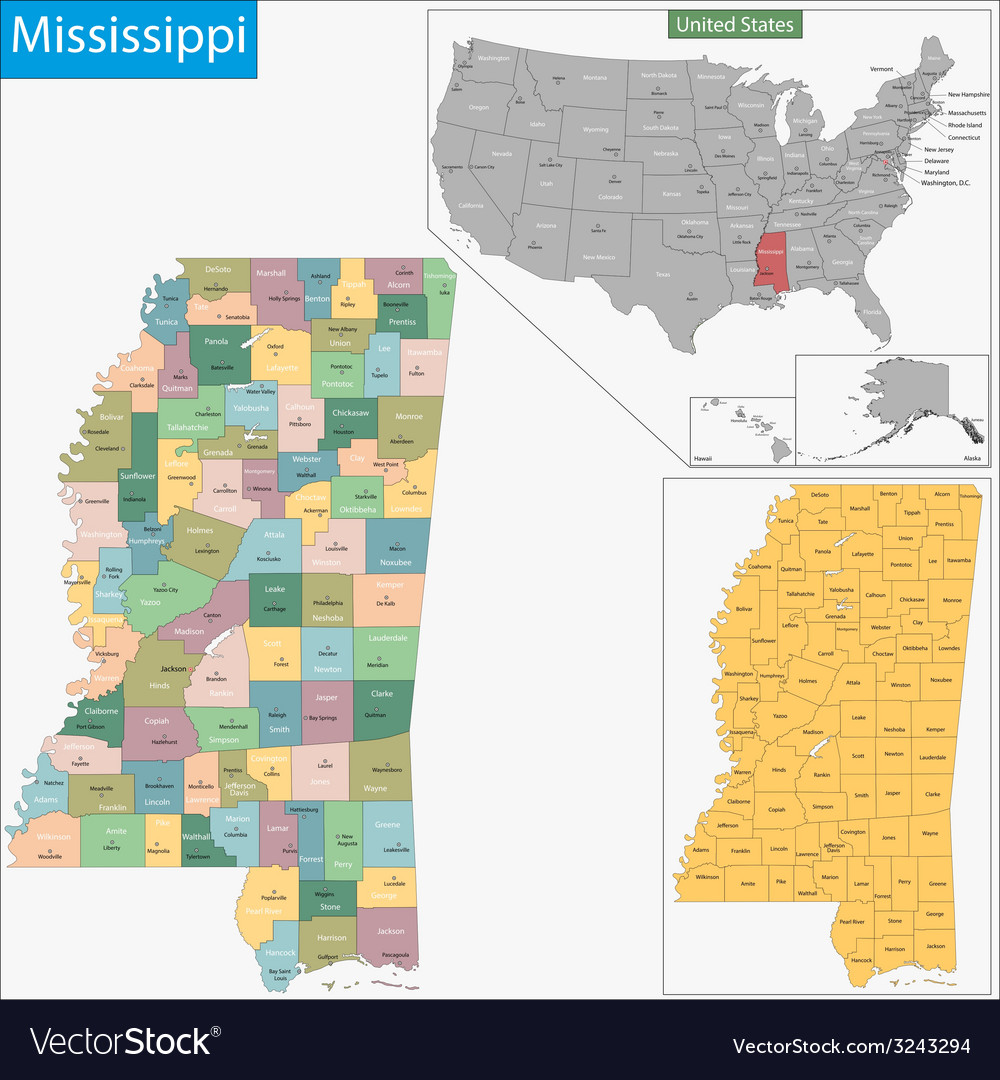 Mississippi map Royalty Free Vector Image - VectorStock