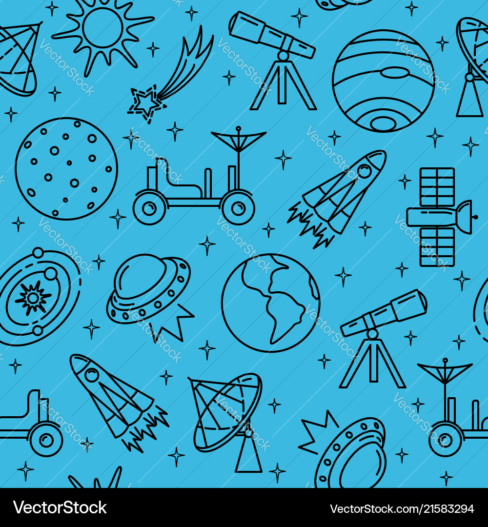 Seamless pattern with space icons in thin line Vector Image
