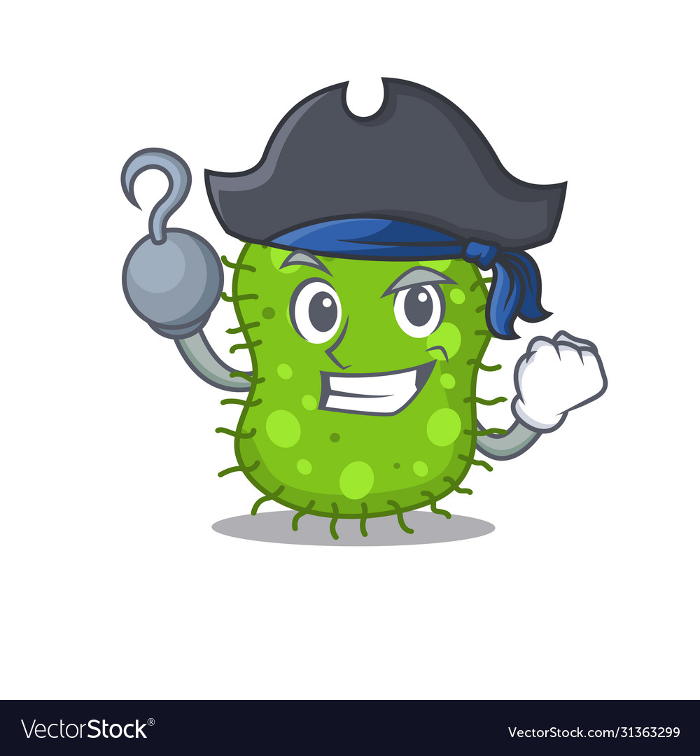 Escherichia as a pirate with hook hand and hat