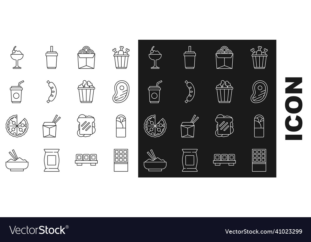 Set line chocolate bar doner kebab steak meat Vector Image