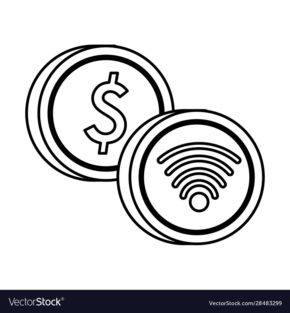 Wifi connection signal button with coin dollar Vector Image