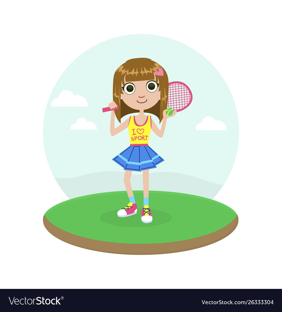 Cute young girl tennis player with racket Vector Image