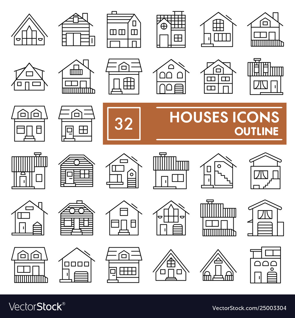 Häuser dünn Linie Icon gesetzt Hüttensymbole