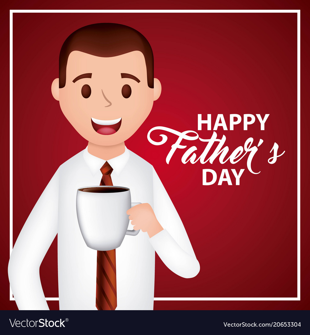 Man character drinking coffee cup happy fathers Vector Image