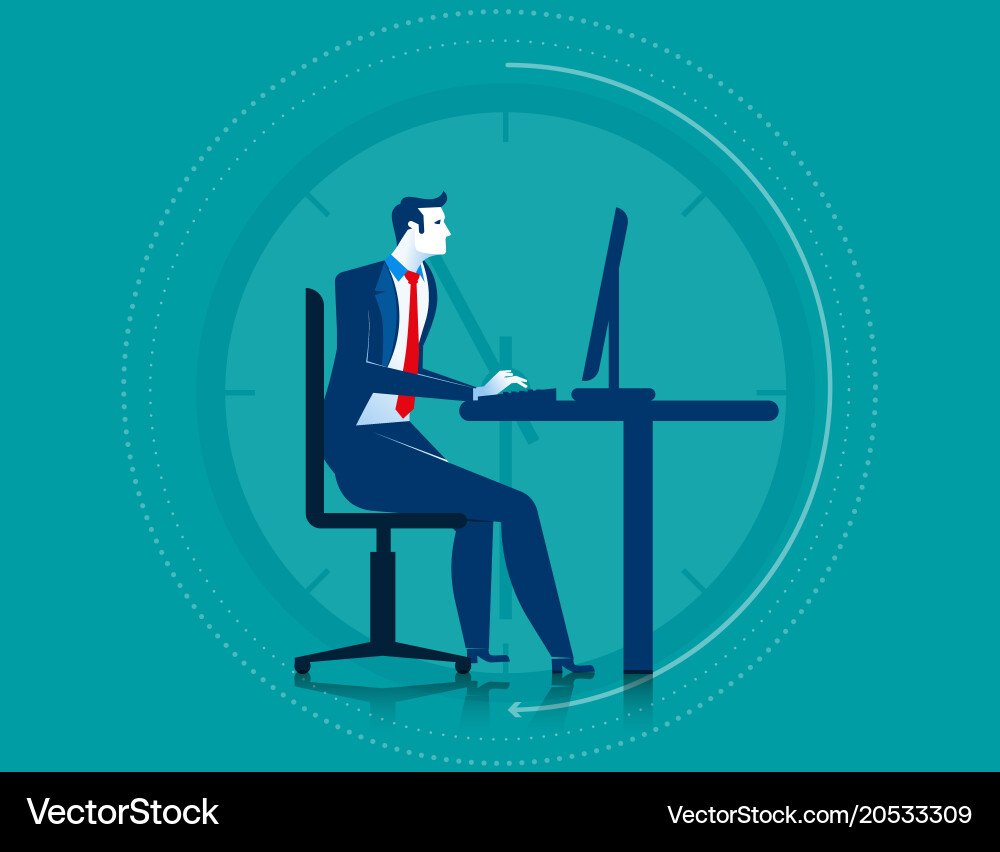 Businessman working overtime on the computer Vector Image