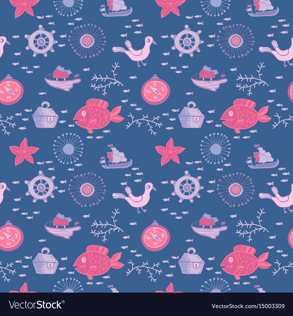 Doodle kids sea animals seamless pattern