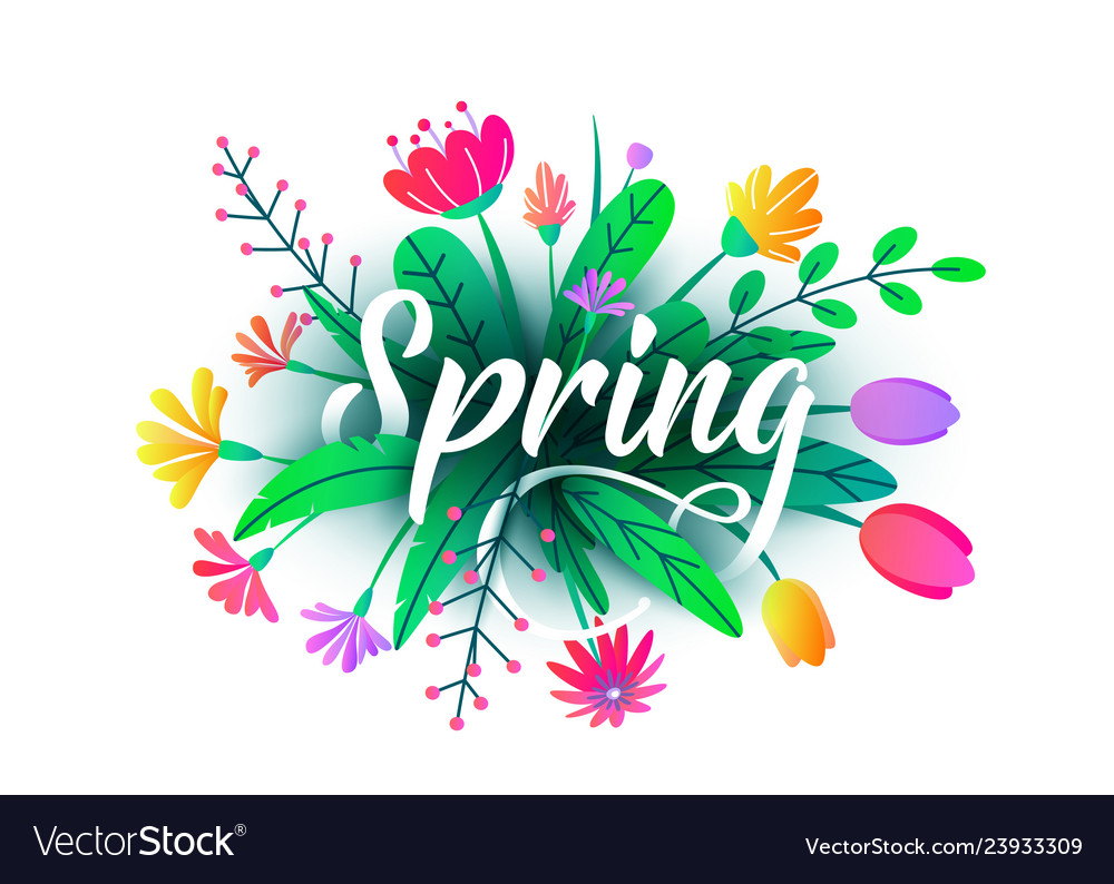Spring Word Background With Flat Minimal Vector Image