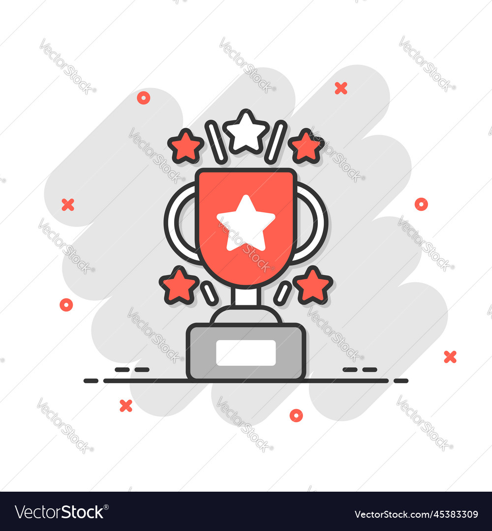 Trophy cup icon in comic style goblet prize