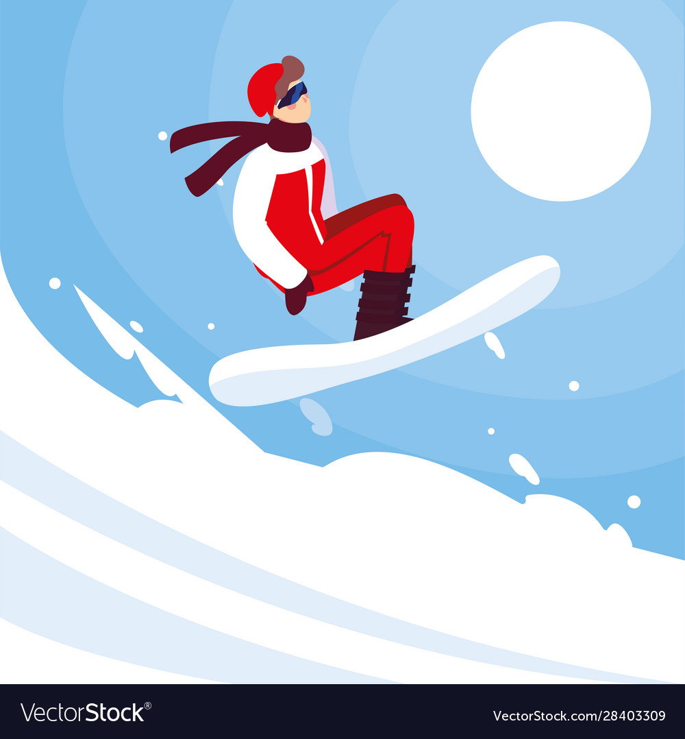 Young man practicing snowboard extreme winter Vector Image