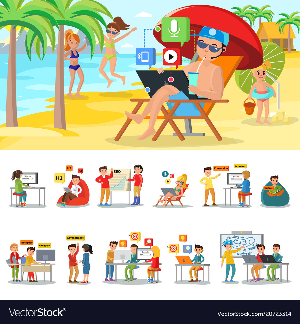 Freelance in warm countries concept Royalty Free Vector