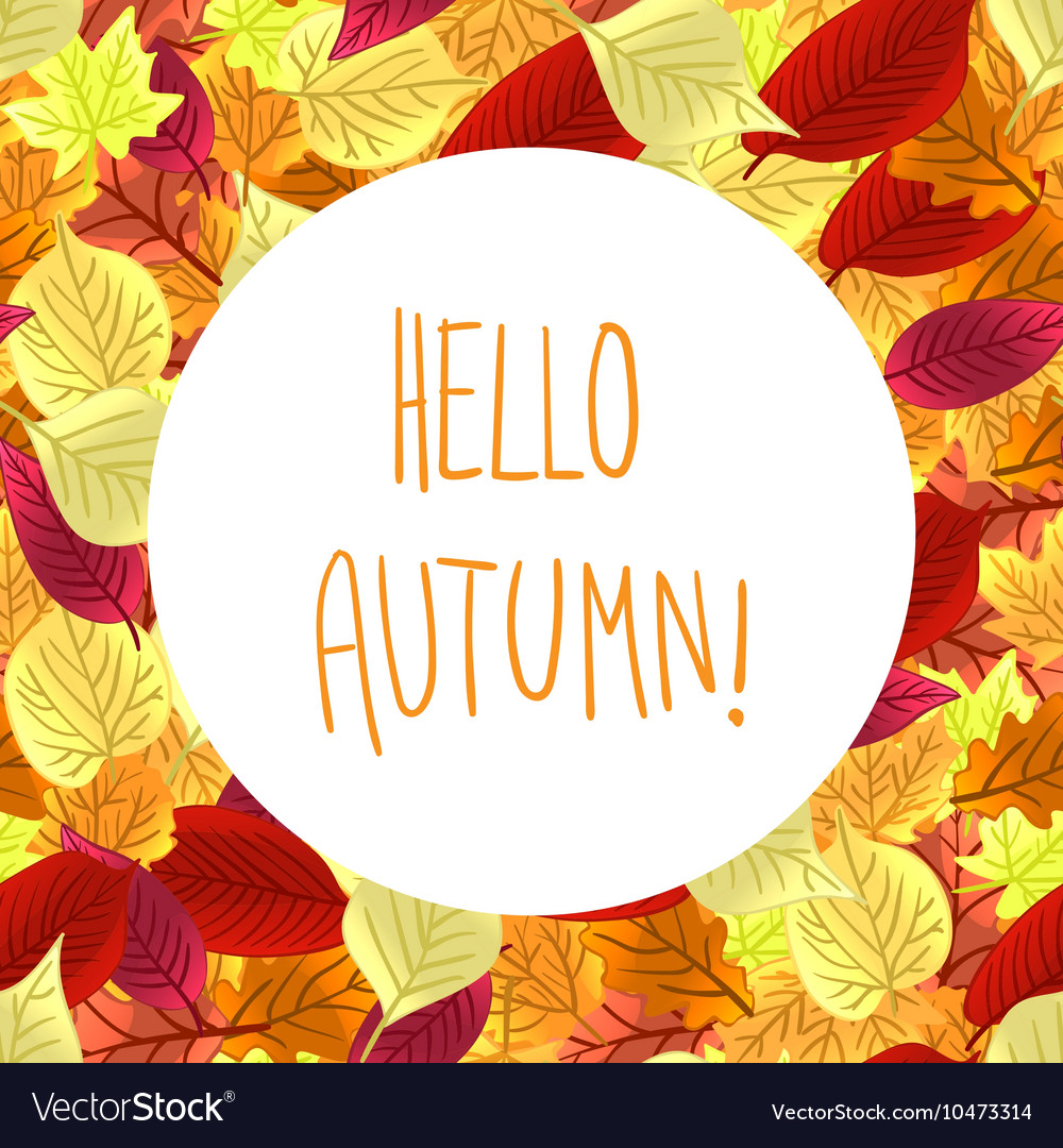 Hello autumn colorful poster with leaves