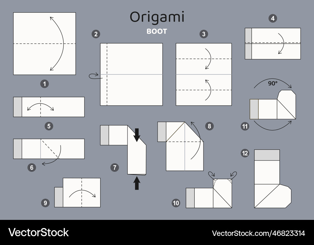 Origami Tutorial Scheme For Kids Boot Royalty Free Vector