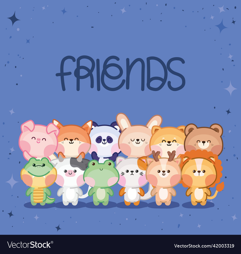 Bundle of kawaii animals Royalty Free Vector Image