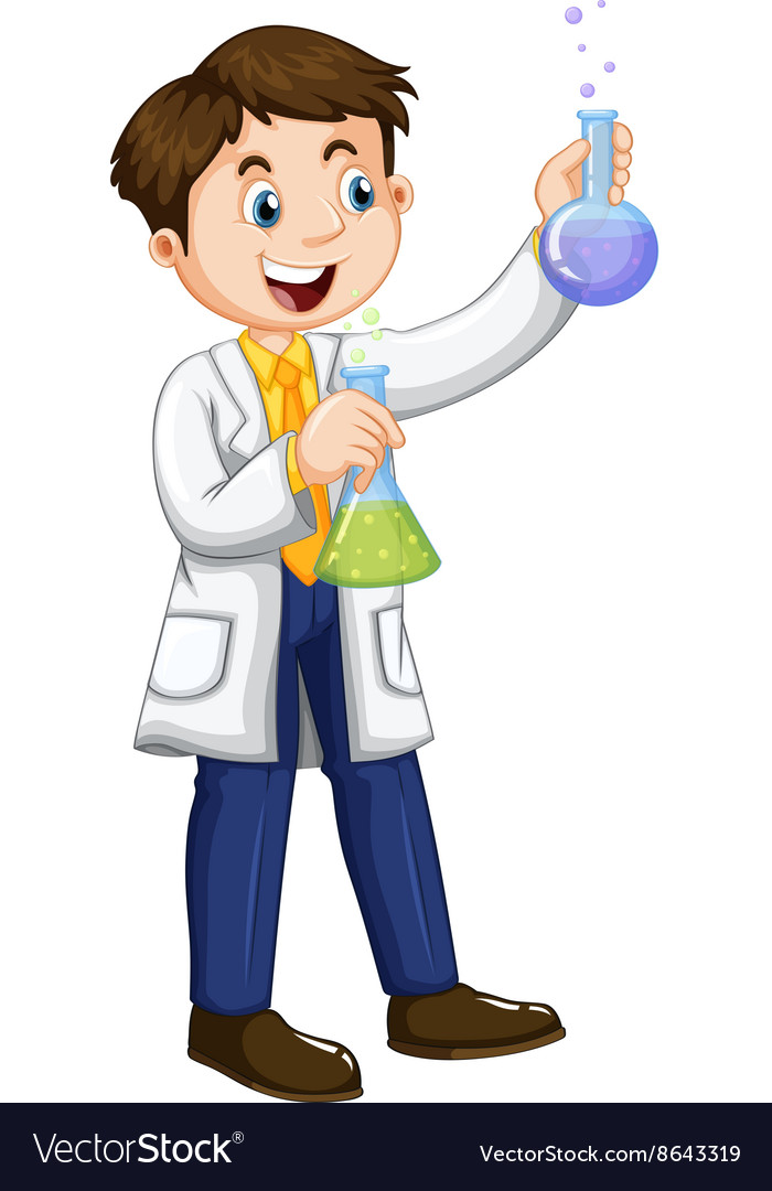 Male scientist holding beakers Royalty Free Vector Image