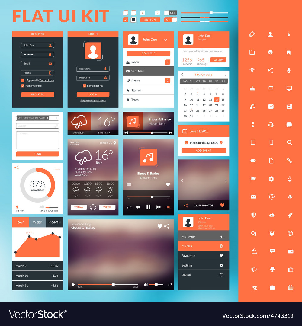 Set of flat design ui elements for website