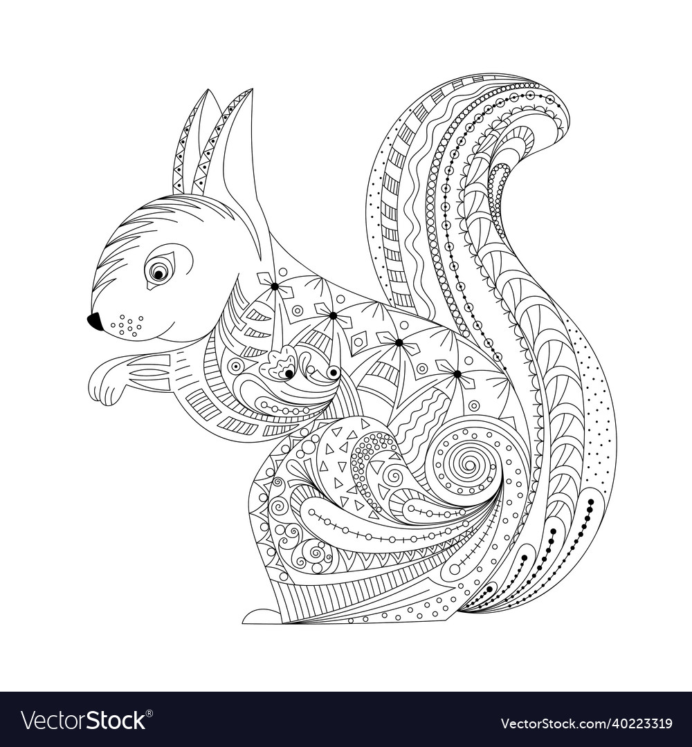 Squirrel entangle style for coloring booktattoo Vector Image