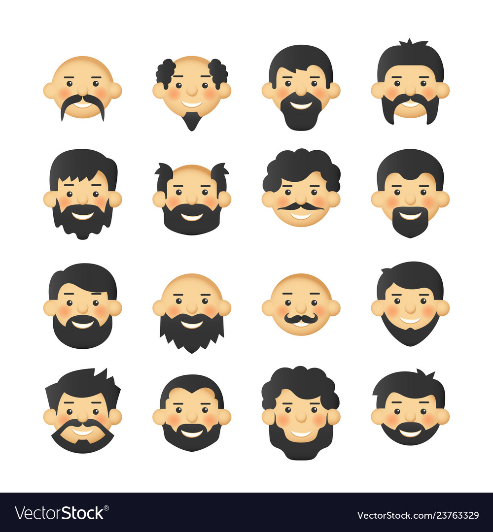 Men head avatar iconset with beards mustaches Vector Image