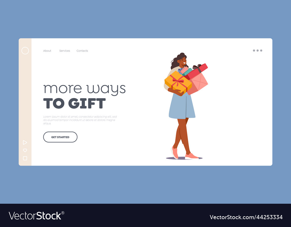 Girl with gift boxes landing page template female Vector Image