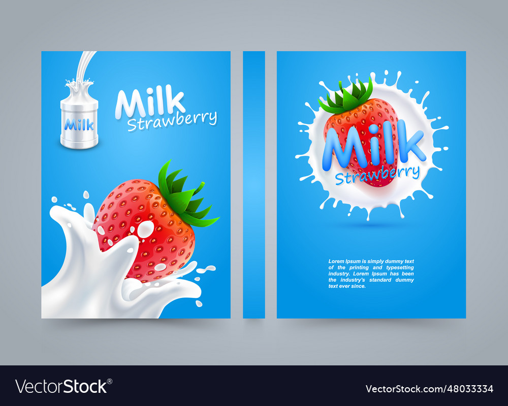 Label milk strawberry cover banner splashing