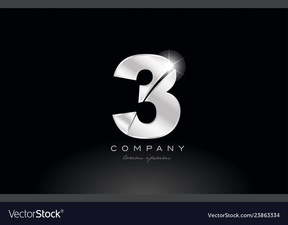 Silver letter 3 metal number with grey color Vector Image