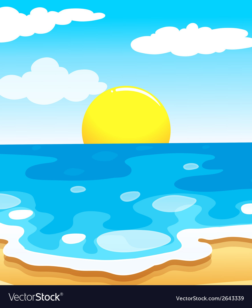 A beautiful view of the beach with a sun Vector Image