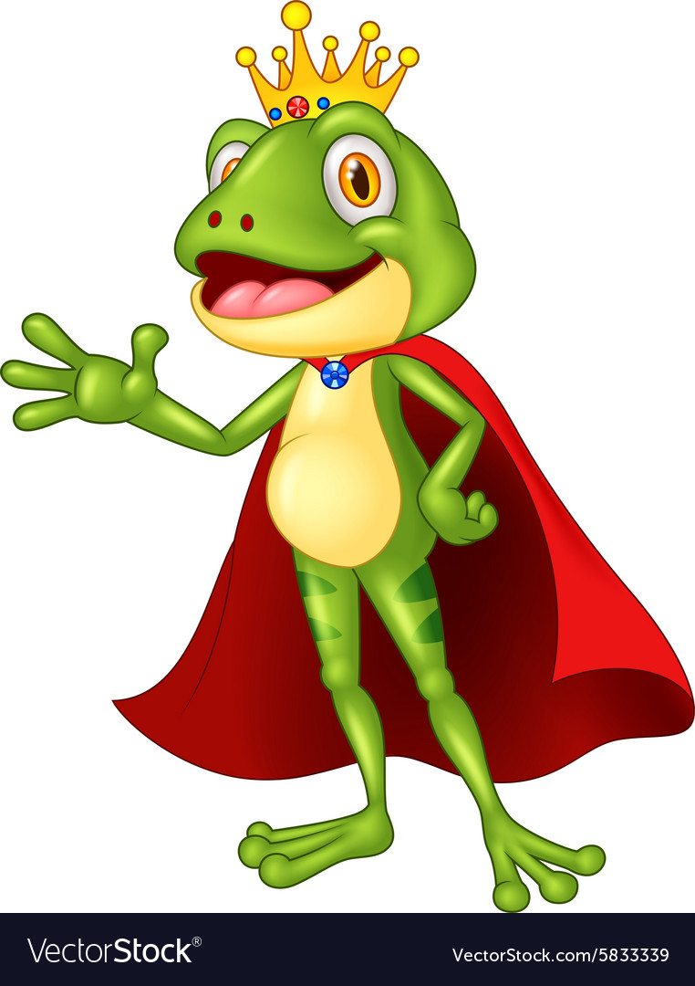 Cartoon adorable king frog waving hand Royalty Free Vector