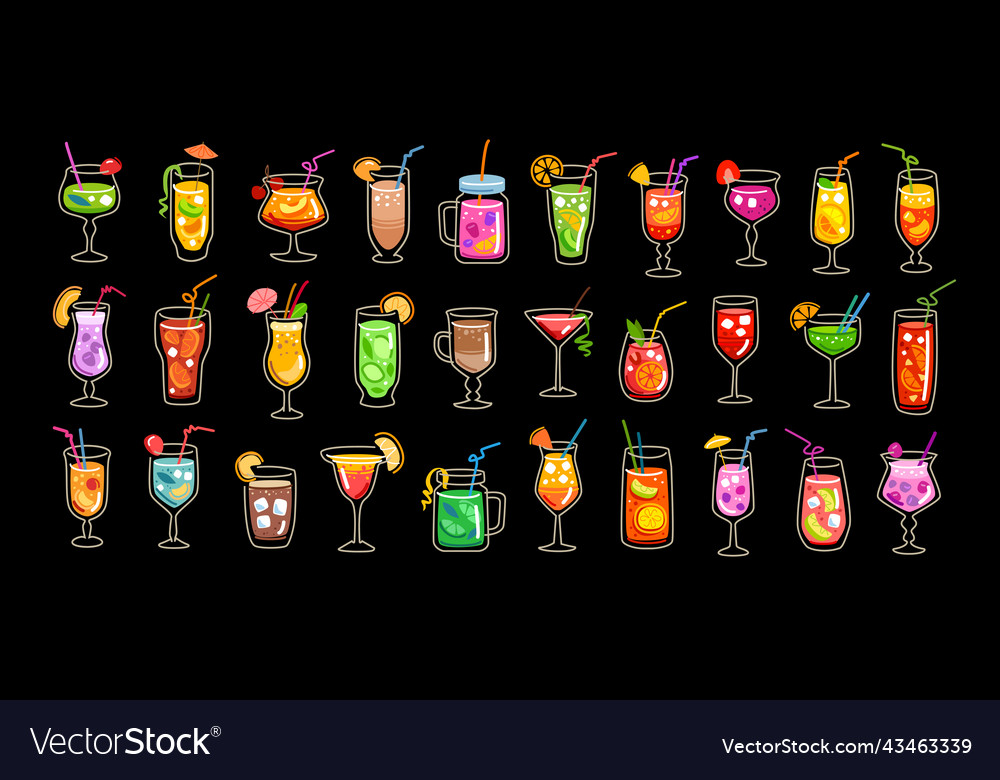 Cocktails Juices And Alcohol Drinks Icon Set Vector Image